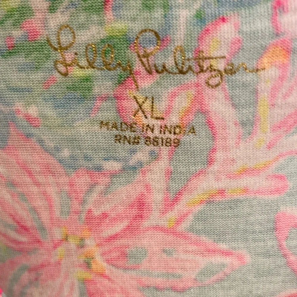 Lilly Pulitzer Green & Hot Pink Floral Flutter-Sleeve Tiered Dress - Picture 2 of 10